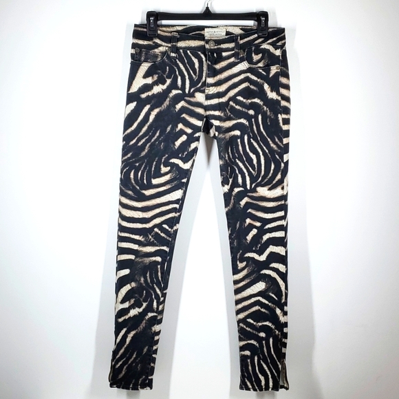 Denim and Supply Ralph Lauren Black Creme Zebra Skinny Jeans 27 NWOT